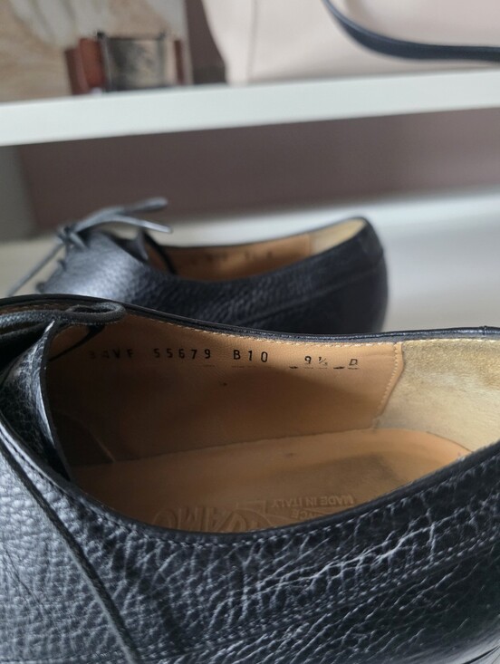 Salvatore Ferragamo Black Leather Lace-Up Derby Shoes